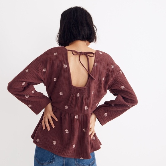 Madewell Embroidered Lightspun Peplum Open-Back Top Sz XS - Picture 2 of 7